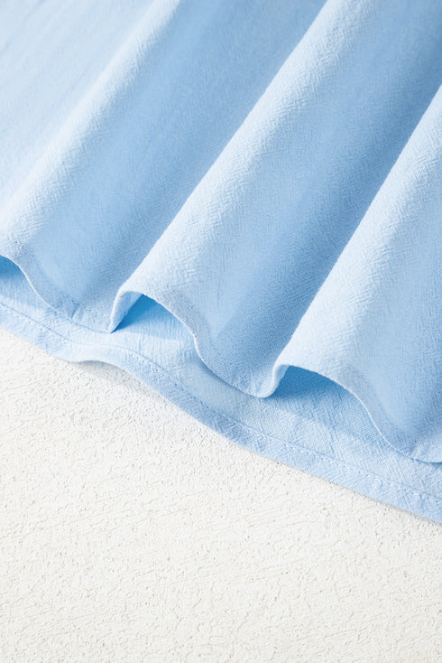 Gathered Yoke Scalloped Sleeve Textured Cotton Top