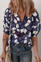 Geometric Abstract Print Puff Sleeve V Neck Sheer Blouse Top