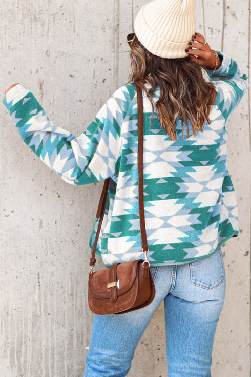 Geometric Aztec Pattern Plus Size Fleece Jacket