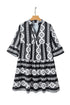 Geometric Aztec Print V Neck Ruffled Mini Dress