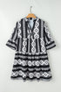 Geometric Aztec Print V Neck Ruffled Mini Dress