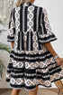 Geometric Aztec Print V Neck Ruffled Mini Dress