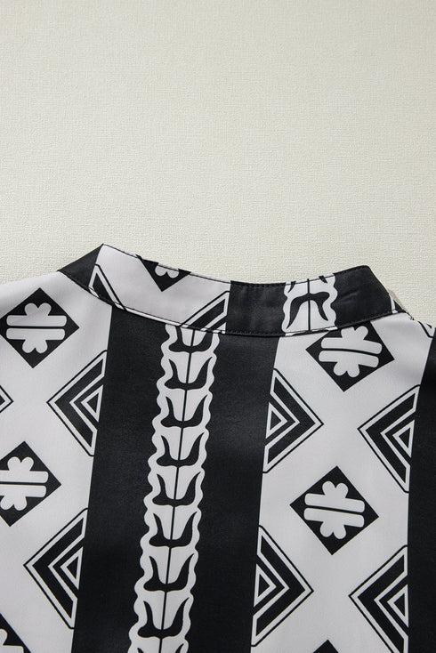 Geometric Aztec Print V Neck Ruffled Mini Dress