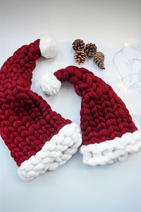 Geometric Block Knit Pom Pom Cuffed Beanie