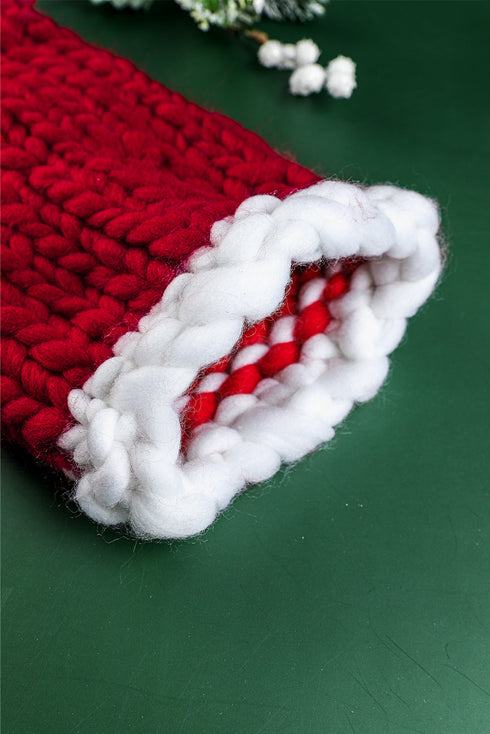 Geometric Block Knit Pom Pom Cuffed Beanie