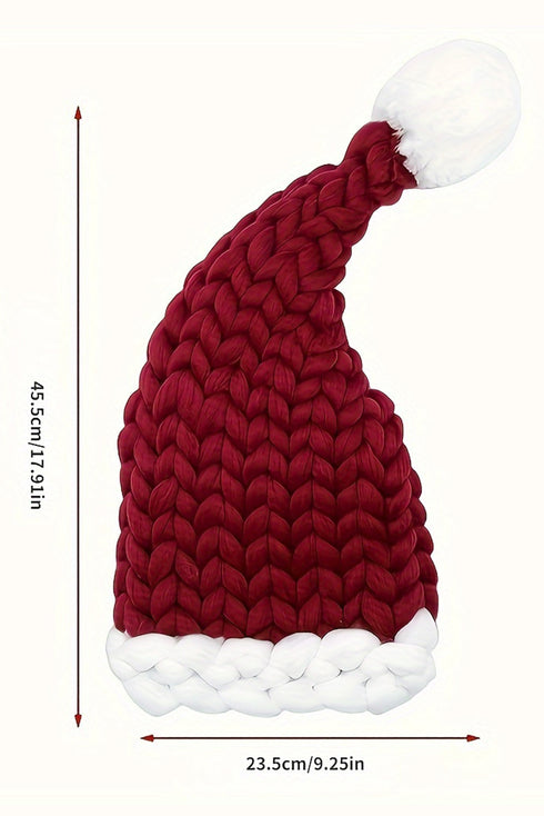 Geometric Block Knit Pom Pom Cuffed Beanie