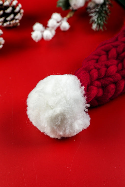 Geometric Block Knit Pom Pom Cuffed Beanie