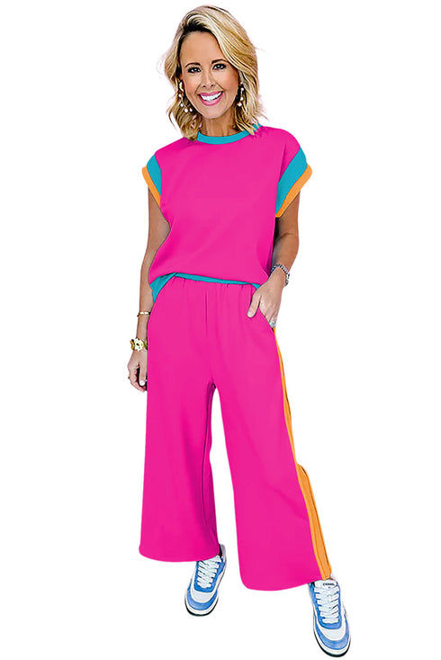 Geometric Block Pattern Trim Detail Pant Set