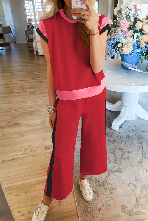 Geometric Block Pattern Trim Detail Pant Set