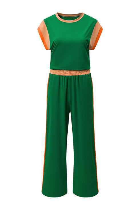Geometric Block Pattern Trim Detail Pant Set