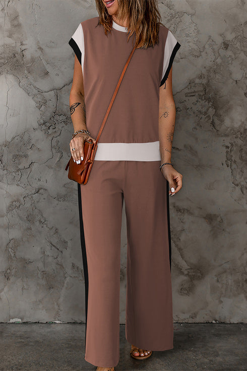 Geometric Block Pattern Trim Detail Pant Set