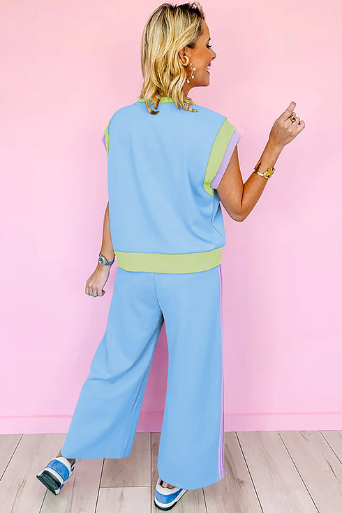 Geometric Block Pattern Trim Detail Pant Set