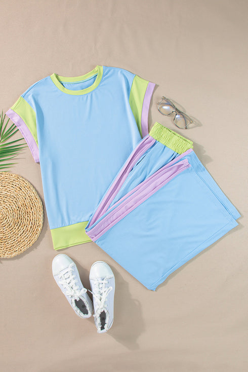 Geometric Block Pattern Trim Detail Pant Set