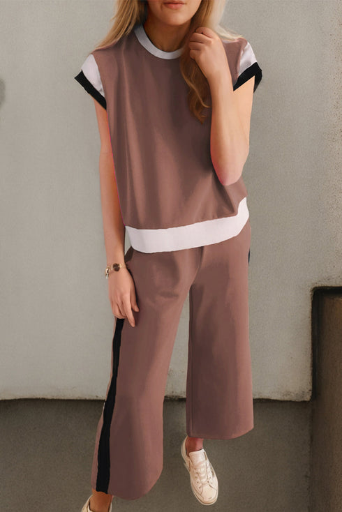 Geometric Block Pattern Trim Detail Pant Set