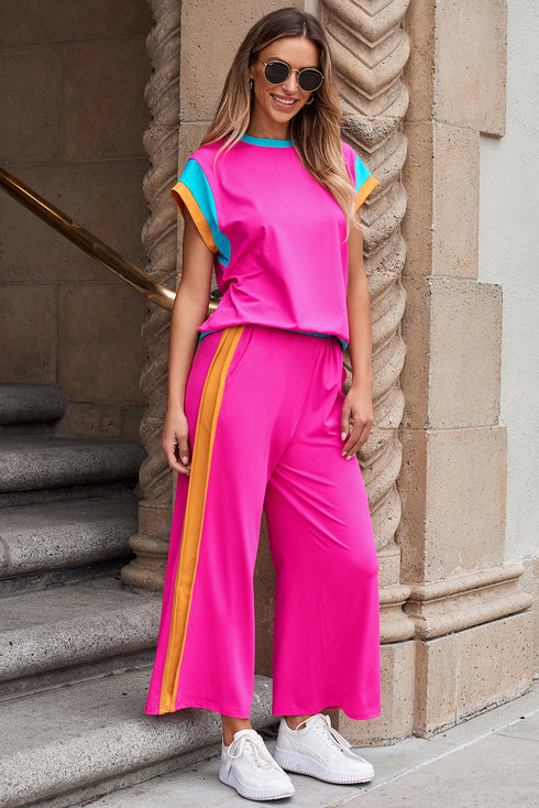 Geometric Block Pattern Trim Detail Pant Set