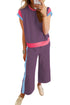 Geometric Block Pattern Trim Detail Pant Set