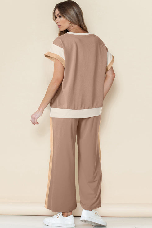 Geometric Block Pattern Trim Detail Pant Set