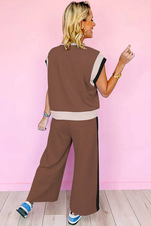 Geometric Block Pattern Trim Detail Pant Set