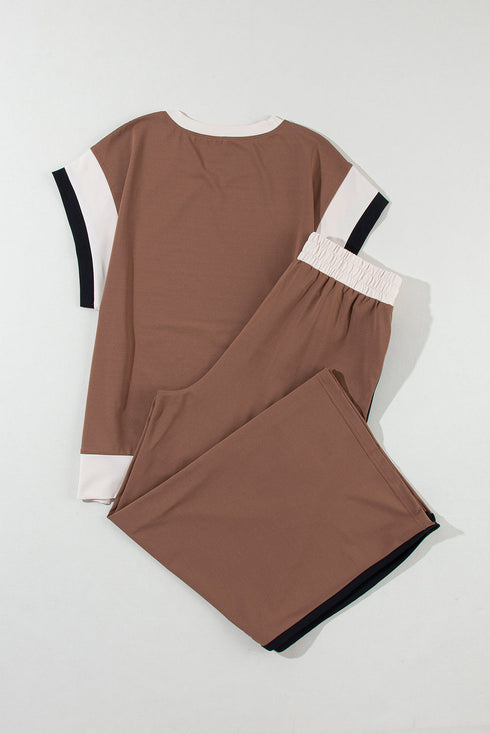 Geometric Block Pattern Trim Detail Pant Set