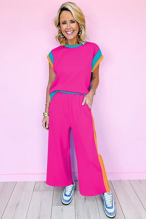 Geometric Block Pattern Trim Detail Pant Set