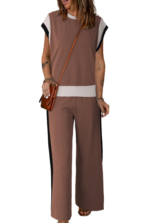 Geometric Block Pattern Trim Detail Pant Set