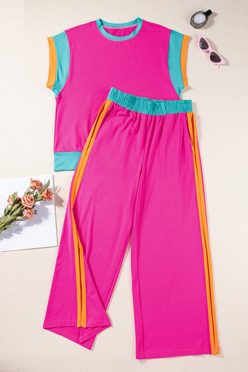 Geometric Block Pattern Trim Detail Pant Set