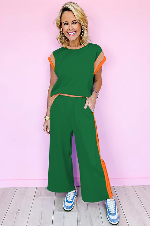 Geometric Block Pattern Trim Detail Pant Set