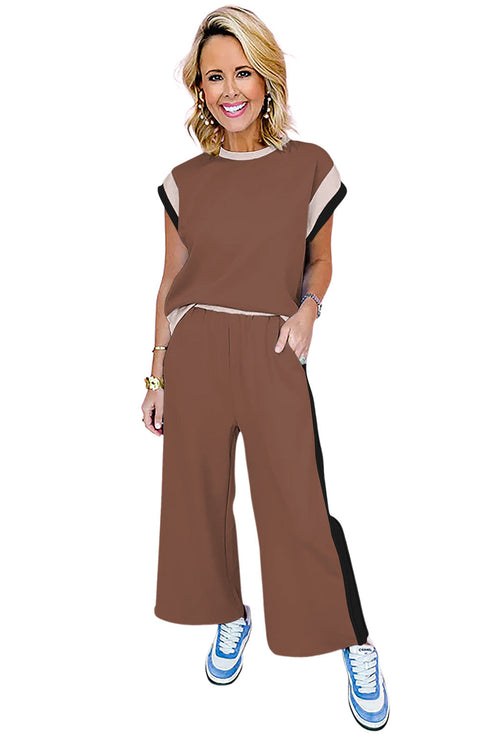 Geometric Block Pattern Trim Detail Pant Set