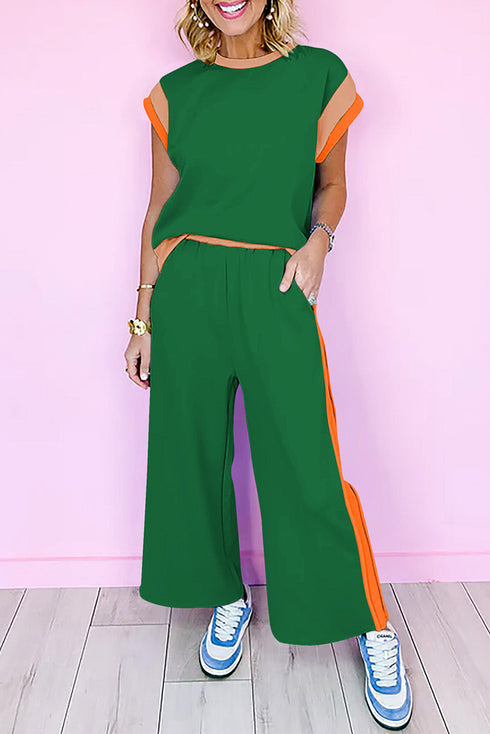 Geometric Block Pattern Trim Detail Pant Set