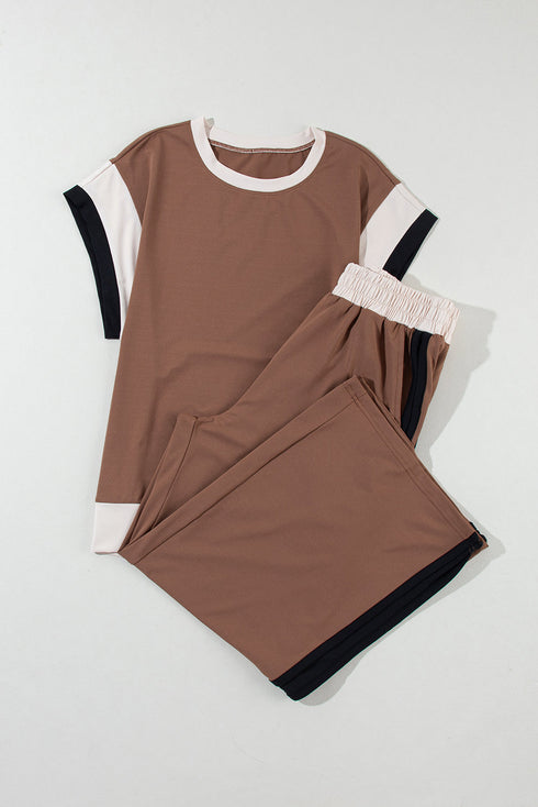 Geometric Block Pattern Trim Detail Pant Set