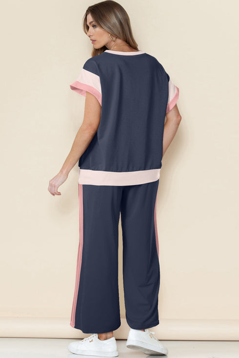 Geometric Block Pattern Trim Detail Pant Set
