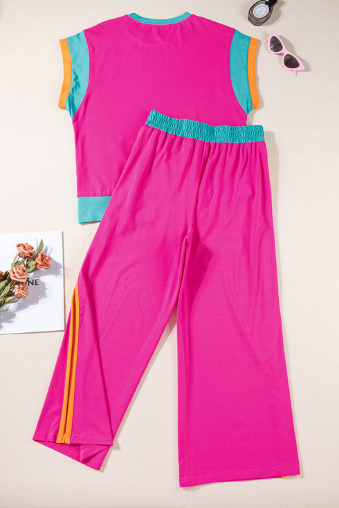 Geometric Block Pattern Trim Detail Pant Set