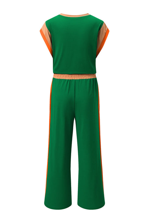 Geometric Block Pattern Trim Detail Pant Set
