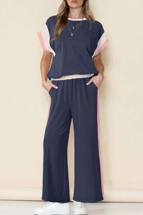 Geometric Block Pattern Trim Detail Pant Set
