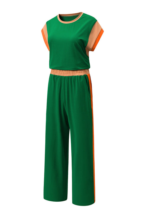 Geometric Block Pattern Trim Detail Pant Set