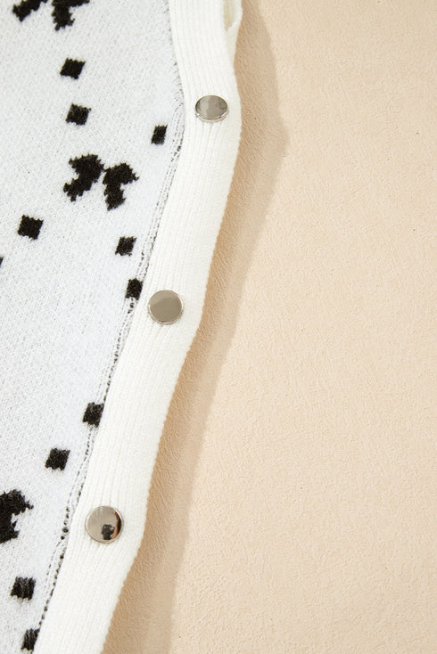 Geometric Bow Print Side Button Sweater Vest