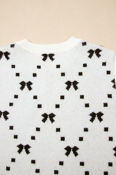 Geometric Bow Print Side Button Sweater Vest