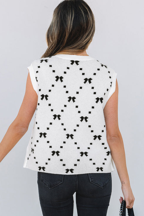 Geometric Bow Print Side Button Sweater Vest