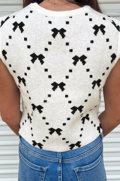 Geometric Bow Print Side Button Sweater Vest
