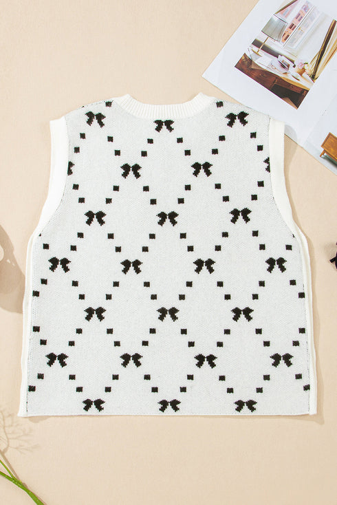 Geometric Bow Print Side Button Sweater Vest