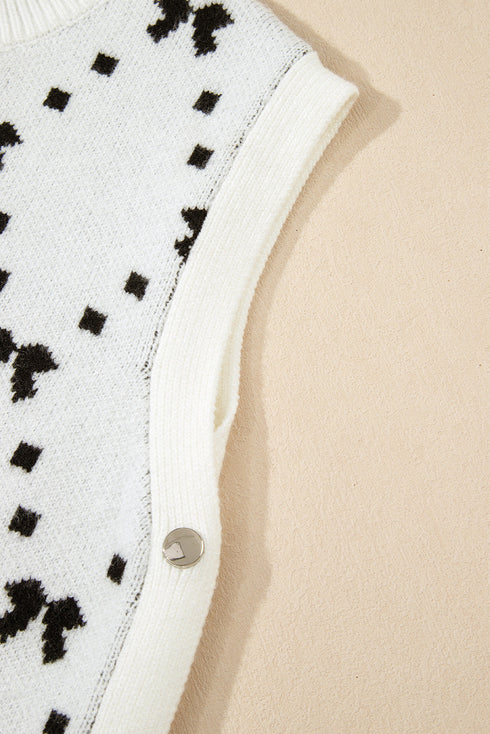 Geometric Bow Print Side Button Sweater Vest