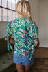 Geometric Brushwork Print Puff Sleeve Notched Neck Blouse