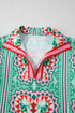 Geometric Butterfly Print Split Neck Short Sleeve Dress