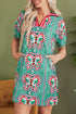 Geometric Butterfly Print Split Neck Short Sleeve Dress