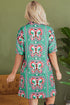 Geometric Butterfly Print Split Neck Short Sleeve Dress