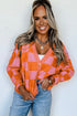 Geometric Check Pattern Button Front V Neck Cardigan