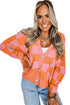 Geometric Check Pattern Button Front V Neck Cardigan