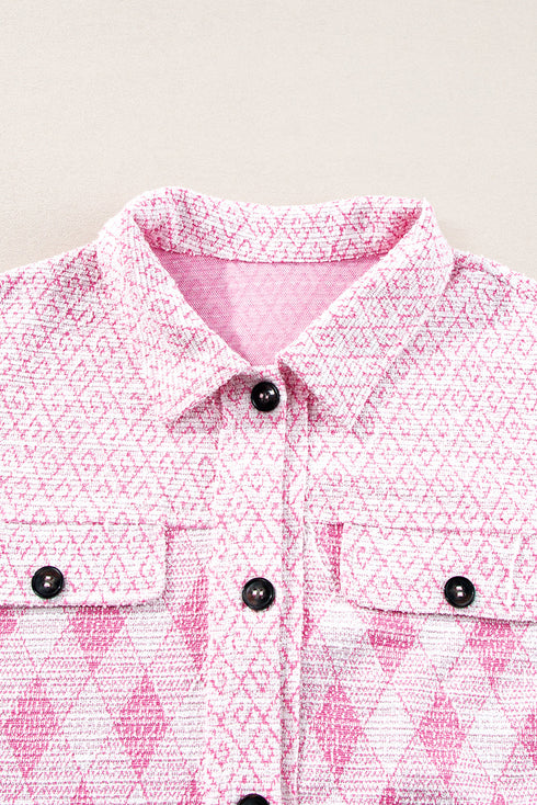Geometric Checkered Print Textured Flap Pocket Jacket