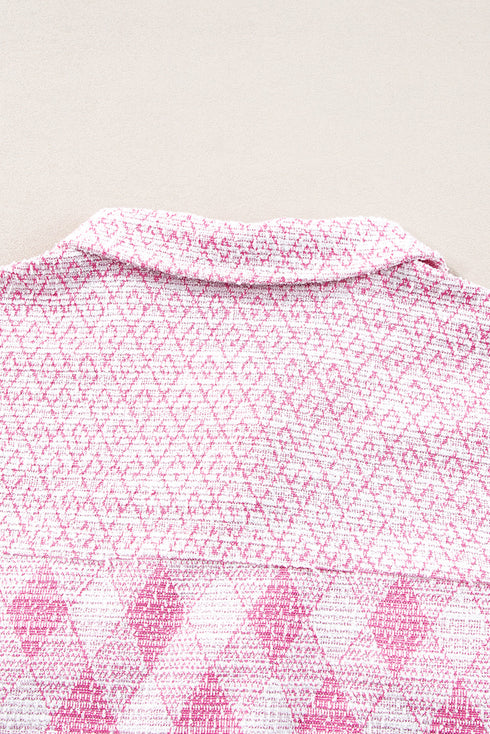 Geometric Checkered Print Textured Flap Pocket Jacket