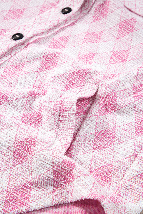 Geometric Checkered Print Textured Flap Pocket Jacket